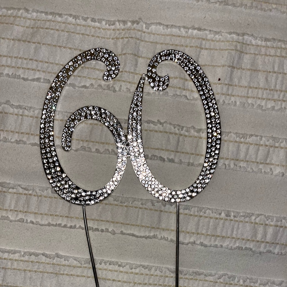 Silver Rhinestone 60 Cake Topper